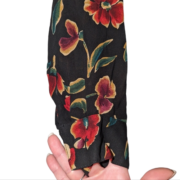 Vintage NWT Jones New York Vienna Long Sleeve Button Front Floral Emerald Blouse - Picture 8 of 8